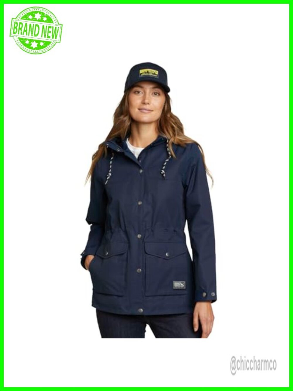 Waterproof Rain Jacket Hooded Seam-Sealed Full Zip Storm Flap Women's